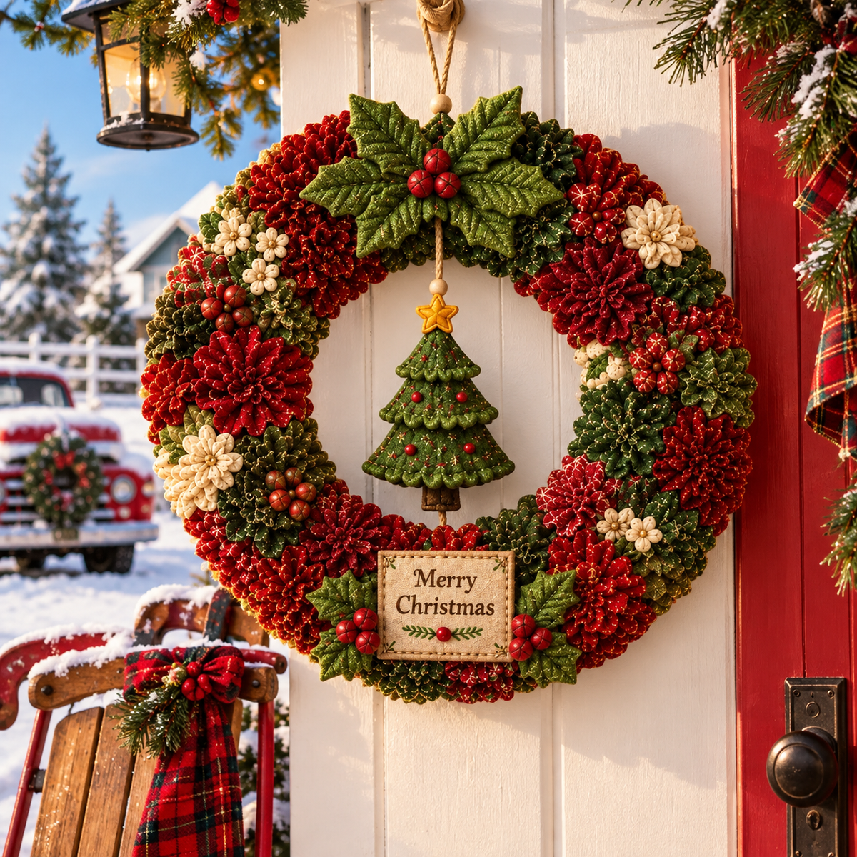 🔥40% Off Last Day 🔥🎄 3D Christmas Poke Wreath DIY Kit – No-Sew Holiday Home Décor