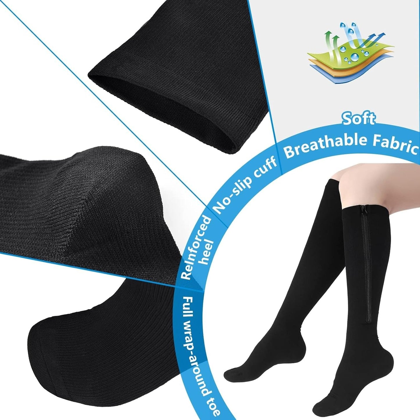💥LAST DAY SALE 60%OFF💥🏃‍♂️ Sports Zipper Compression Socks – Comfort, Support & Easy On/Off