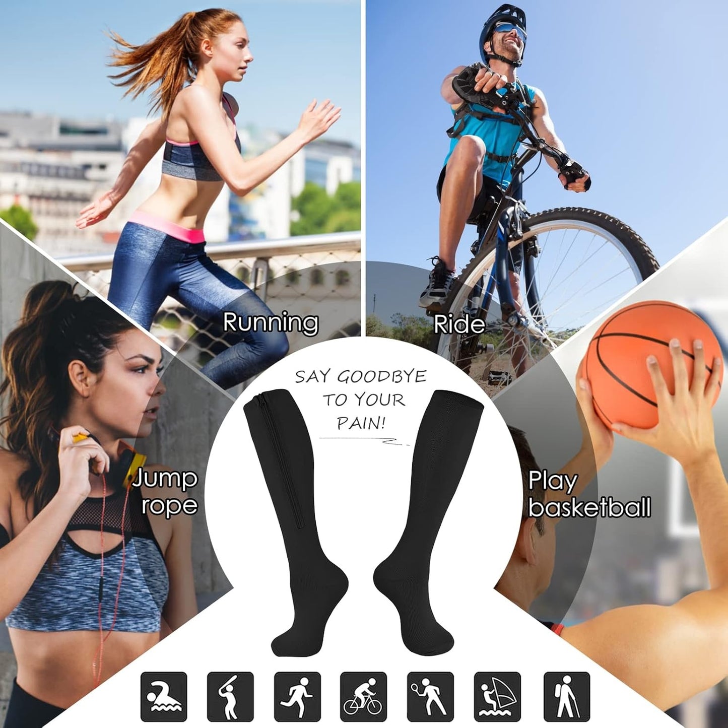 💥LAST DAY SALE 60%OFF💥🏃‍♂️ Sports Zipper Compression Socks – Comfort, Support & Easy On/Off